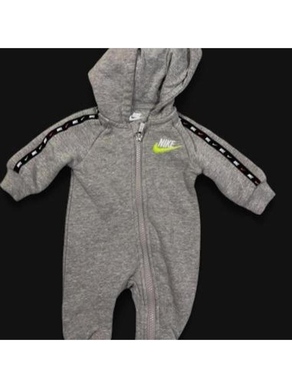 Gray Nike baby jumpsuit w/neon green logo & multi-color logo, Size 3 Month